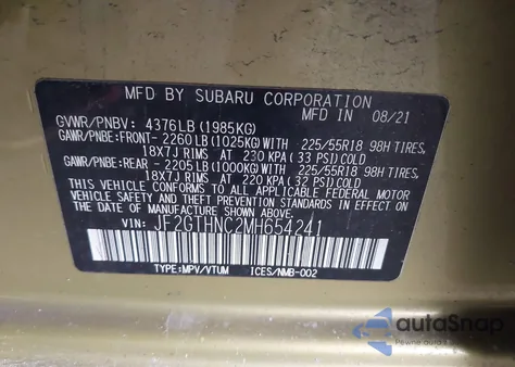 2021 Subaru Crosstrek Limited из США, поврежденный, VIN JF2GTHNC2MH654241